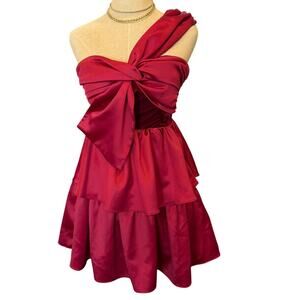 ENDLESS ROSE / VICI Red Bow Front Satin Velvet Cocktail Dress Women size XS